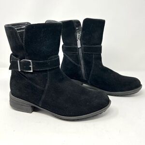 Blondo Talia Black Waterproof Suede Leather Moto Buckle Strap Zip Ankle Bootie 6